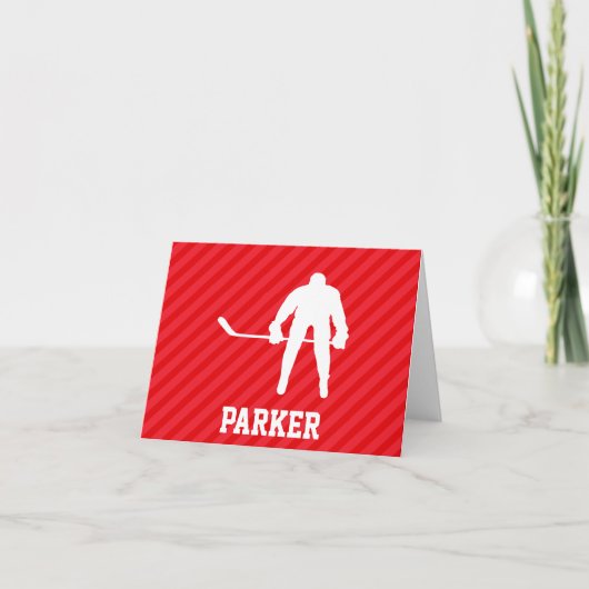 Carte Joueur de hockey ; Rayures rouge écarlate (Devant)