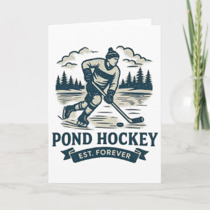 Carte Joueur de hockey sur étang rétro Lac gelé Hiver
