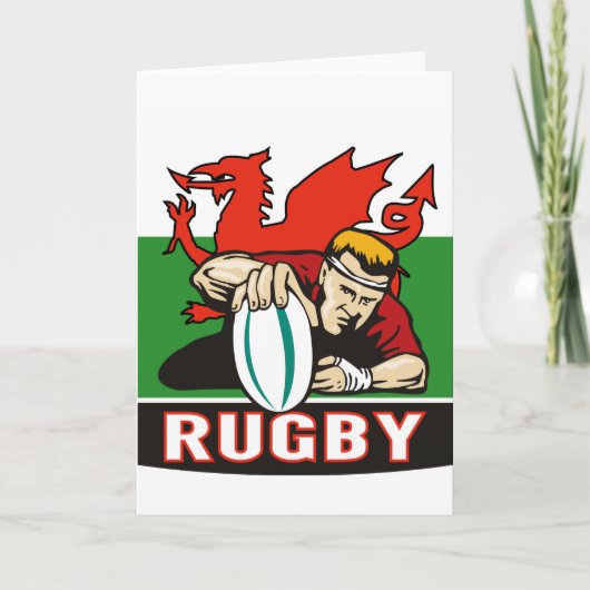Carte Joueur de rugby pointant essai drapeau de galles (Devant)