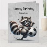 Carte Joueur de soccer mignon Raccoon Grandson Anniversa<br><div class="desc">Joueur de soccer mignon Raccoon Amusant Animal Nature Art. Grand cadeau d'anniversaire Je vous souhaite un anniversaire à grand-fils</div>