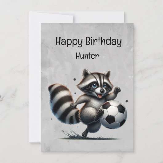 Carte Joueur de soccer mignon Raccoon personnalisé Anniv (Devant)