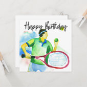 Carte Joueur de tennis aquarelle (Devant/Arrière en situation)