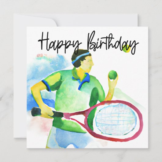 Carte Joueur de tennis aquarelle (Devant)