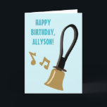 Carte Joueurs de sonneries de chorale Handbell Personnal<br><div class="desc">Créez une carte d'anniversaire personnalisée qui conviendra parfaitement à tous ceux qui aiment jouer les cloches dans leur chorale à sonnette. Cette carte de voeux présente une illustration réaliste d'une sonnette de main en or et noir et est prête à être personnalisée avec le nom du sonnette ci-dessous en caractères...</div>