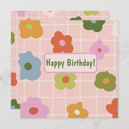 Carte Joueuse à damiers plaid avec marguerites (Devant / Derrière)