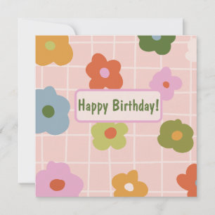 Carte Joueuse à damiers plaid avec marguerites