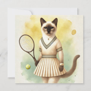 Carte Joueuse de chat de tennis aquarelle
