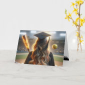 Carte Joueuse de softball avec chauve-souris (Fleur jaune)