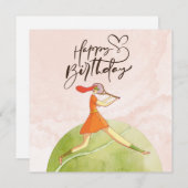 Carte Joueuse de tennis Joyeuse aquarelle d'anniversaire (Devant / Derrière)