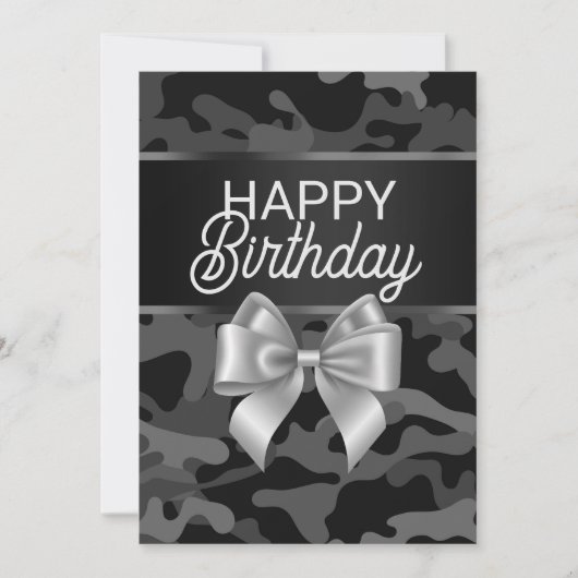 Carte Jour Anniversaire Black Camo & Bow (Devant)