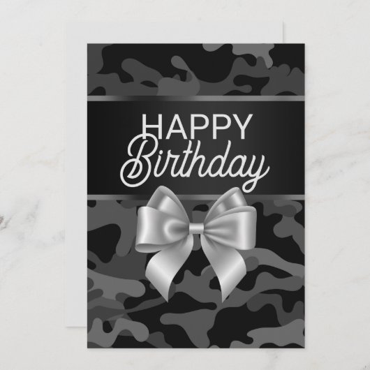 Carte Jour Anniversaire Black Camo & Bow (Devant / Derrière)