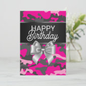 Carte Jour Anniversaire Pink Camo & Bow (Debout devant)