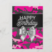 Carte Jour Anniversaire Pink Camo & Bow (Devant / Derrière)