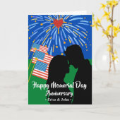 Carte Jour commémoratif drapeaux Feu d'artifice Couple (Fleur jaune)