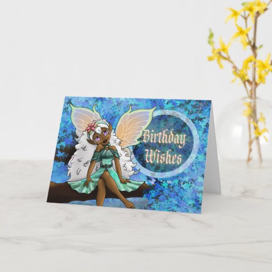 Carte Jour d'anniversaire de la fête des fées afro-améri (Fleur jaune)