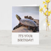 Carte Jour d'anniversaire de la tortue peinte (Fleur jaune)