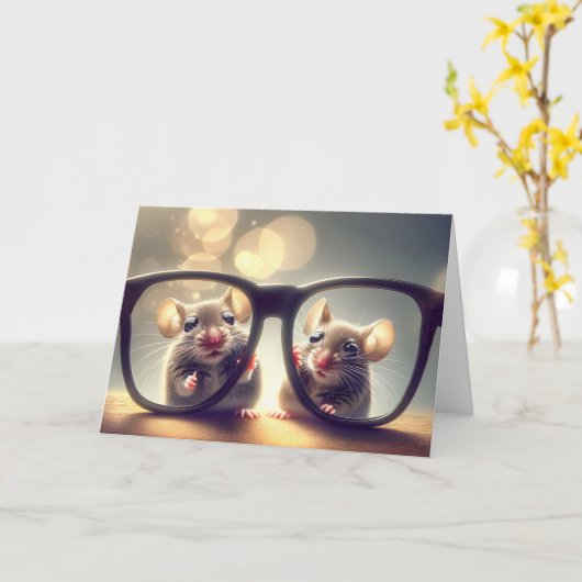 Carte Jour d'anniversaire des souris à travers les verre (Fleur jaune)