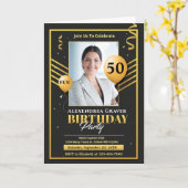 Carte Jour d'anniversaire moderne Gold Black 50th Photo  (Fleur jaune)