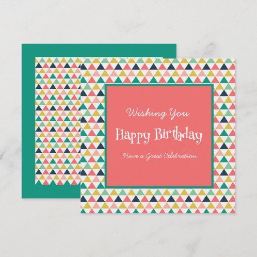 Carte Jour d'anniversaire moderne Orange Turquoise Géomé (Devant / Derrière)