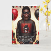 Carte Jour d'anniversaire noir/rouge africain (Fleur jaune)