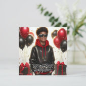 Carte Jour d'anniversaire noir/rouge africain (Debout devant)