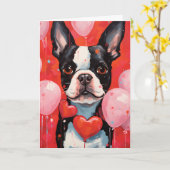Carte Jour de Boston Terrier Valentines (Fleur jaune)