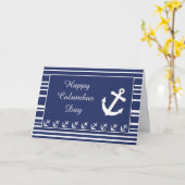 Carte Jour de Columbus, Ancre nautique et rayures (Fleur jaune)