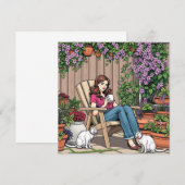 Carte Jour de détente | Femmes avec café, chats et Plant (Devant / Derrière)