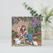 Carte Jour de détente | Femmes avec café, chats et Plant (Debout devant)