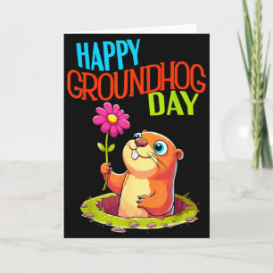 Carte Jour de la marmotte drôle Marmotte avec fleur ombr