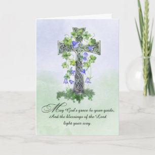 Carte Jour de la Saint-Patrick Croix Celtique Trèfles Bé