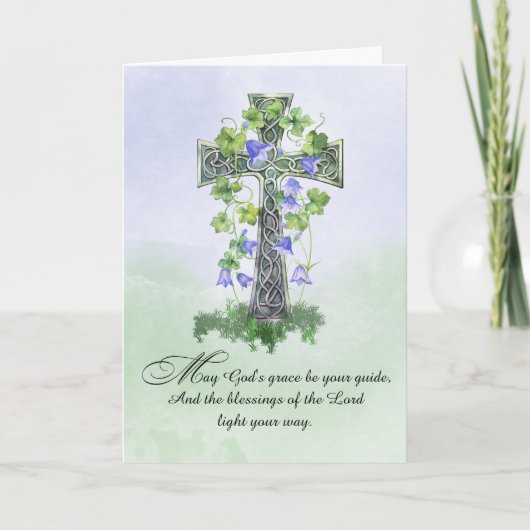 Carte Jour de la Saint-Patrick Croix Celtique Trèfles Bé (Devant)