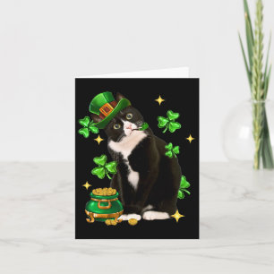 Carte Jour de la Saint Patrick Cute Tuxedo Chat Shamrock