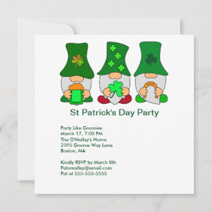 Carte Jour de la Saint Patrick Party Gnomes Carré Invita