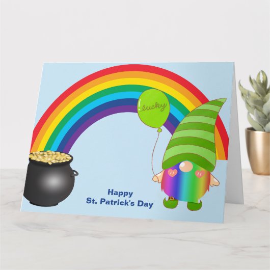 Carte Jour de la Saint Patrick Rainbow Gnomies LGBT Frie (Petite plante)