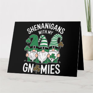 Carte Jour de la Saint-Patrick Shamrock Chanceux Gnomes