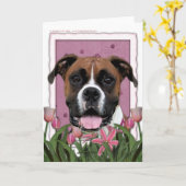 Carte Jour de mères - tulipes roses - boxeur - Vindy (Fleur jaune)