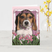 Carte Jour de mères - tulipes roses - chiot de beagle (Fleur jaune)