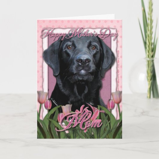 Carte Jour de mères - tulipes roses - Labrador - noir - (Devant)