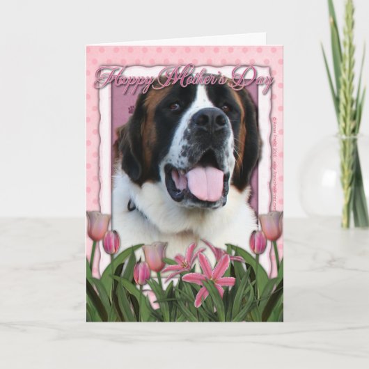 Carte Jour de mères - tulipes roses - St Bernard - Mae (Devant)
