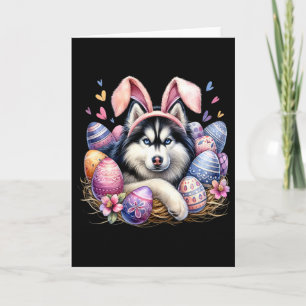 Carte Jour de Pâques aux oreilles de lapin de chien Husk