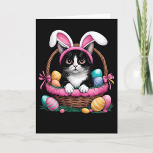Carte Jour de Pâques Chat Lapin Oreilles Oeufs Graphique