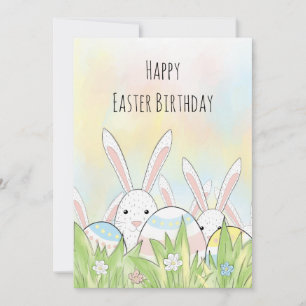 Carte Jour de Pâques mignon lapin et oeufs