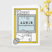 Carte Jour de professionnels d'Admin avec l'ordinateur (Fleur jaune)