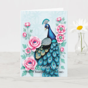 Carte Jour des mères de paon et roses roses roses roses