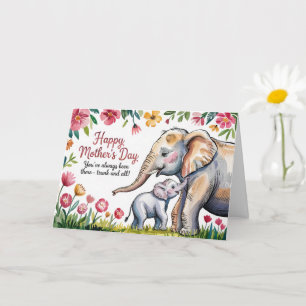 Carte Jour des mères florales des petits éléphants et de