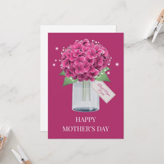 Carte Jour des mères joyeuse rose douce Hydrangea Floral (Devant/Arrière en situation)