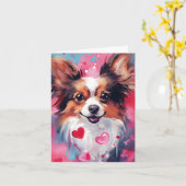 Carte Jour des Valentines, chien de papillon (Fleur jaune)