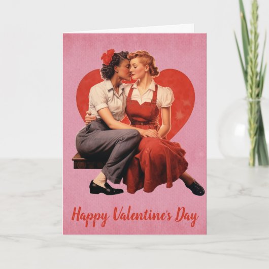 Carte Jour des Valentines vintages Couple lesbien (Devant)