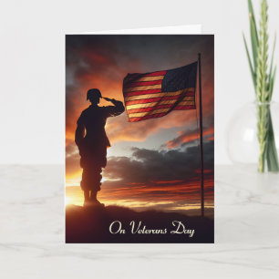 Carte Jour des vétérans saluant un soldat américain 
